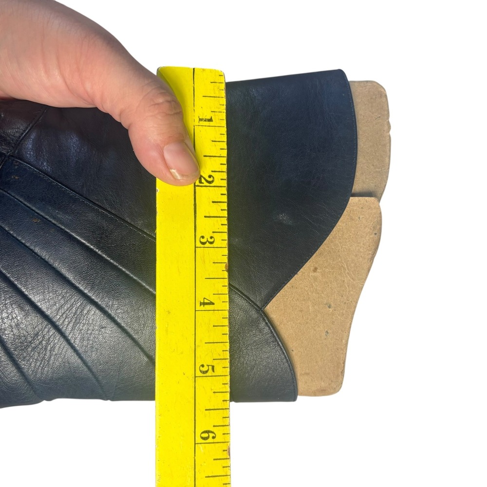 Gloria Vanderbilt VTG 5 Navy Blue Leather Pleated Kitten Heel Boot Pointed Toe - Picture 15 of 16